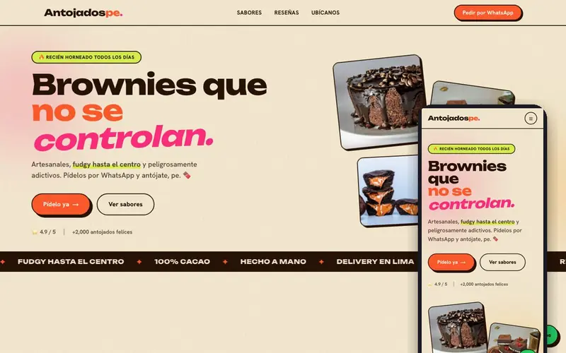 Web de Antojados, marca de brownies