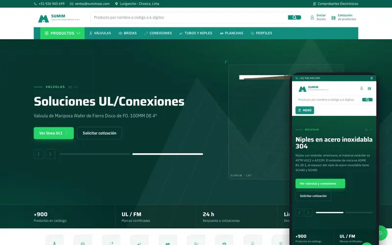 Portal industrial de SUMIM con catálogo de productos